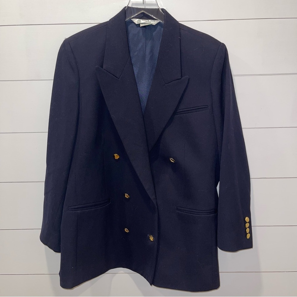 Austin Reed Vintage Navy Blue Wool Blazer Womens Size 16W P